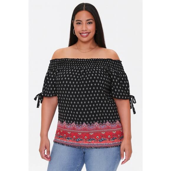 Bobbie Brooks Plus Size Boho Print Off Shoulder Top Size 3X NWT Lightweight Soft - Picture 1 of 7